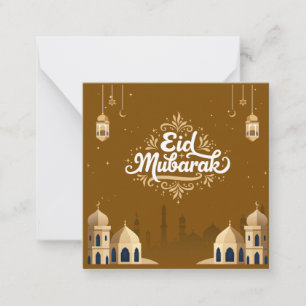 Tarjeta Pequeña Feliz Eid Mubarak gris