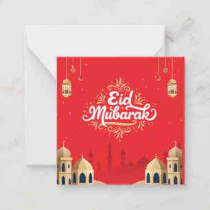 Tarjeta Pequeña Feliz Eid Mubarak Rojo