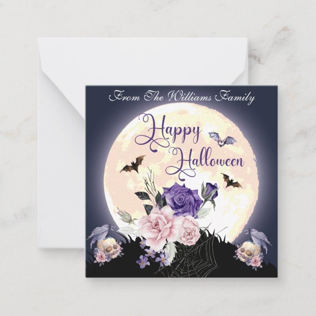 Tarjeta Pequeña feliz fiesta de la luna espeluznante de Halloween  (Anverso)