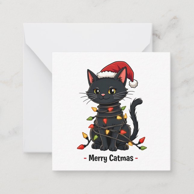 Tarjeta Pequeña Feliz Gato Navidad Divertido Gato Amante De Gatos  (Anverso)