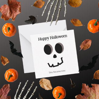 Tarjeta Pequeña Feliz Halloween Cara de esqueleto lindo saludo