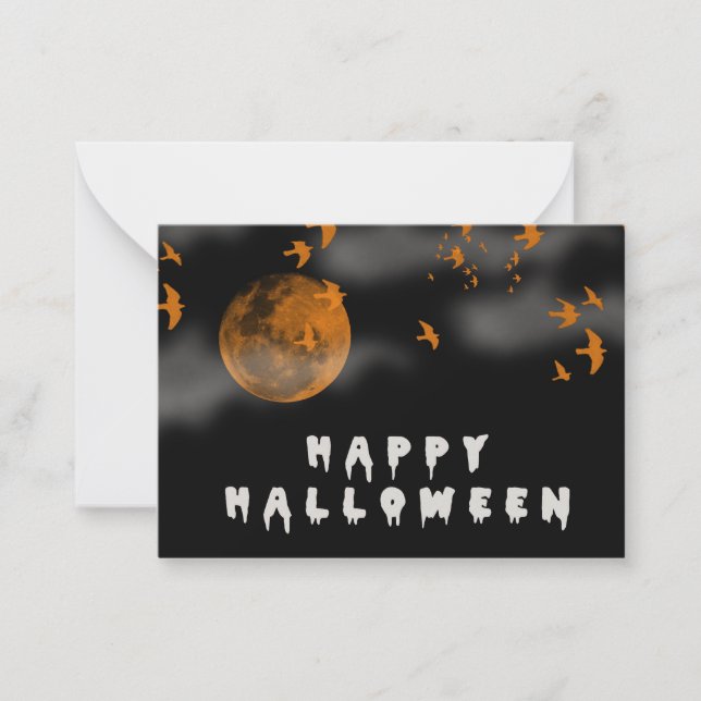 Tarjeta Pequeña Feliz Halloween con luna llena (Anverso)