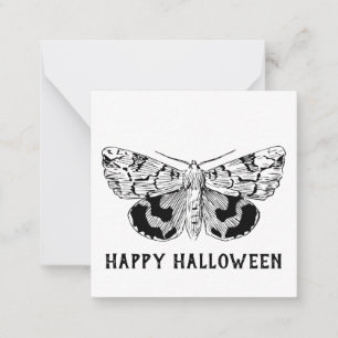 Tarjeta Pequeña "Feliz Halloween" Moth Vintage Gótico moderno