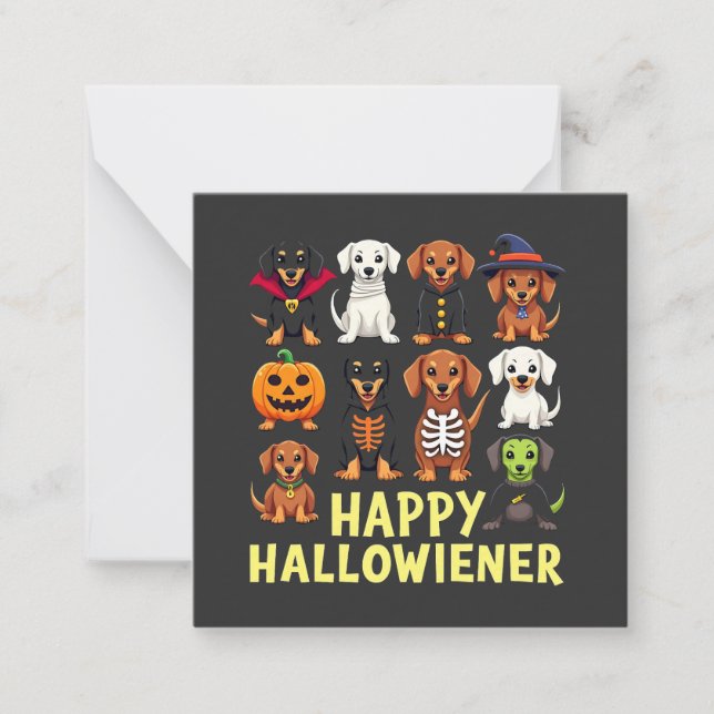 Tarjeta Pequeña Feliz Hallowiener Halloween Espeluznante Perrito W (Anverso)