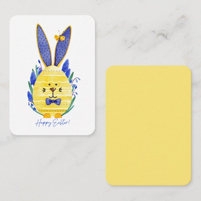 Tarjeta Pequeña Feliz Huevo de Pascua Bunny & Blue Muscari Flor (Anverso / Reverso)