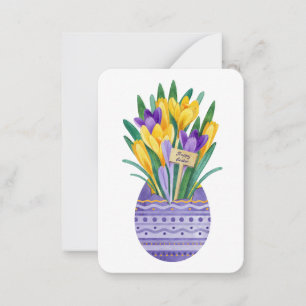 Tarjeta Pequeña Feliz Huevo de Pascua y Flores de Crocus Amarillo 