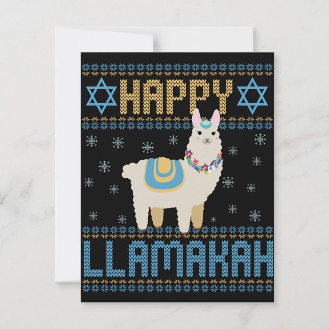 Tarjeta Pequeña Feliz LLamakah Divertido Regalo Judío de Hanukkah (Anverso)