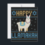 Tarjeta Pequeña Feliz LLamakah Divertido Regalo Judío de Hanukkah<br><div class="desc">chanukah, LLamakah, hanukkah, trompo, judío, feísimo, suéter, llama, navidad, tejido</div>