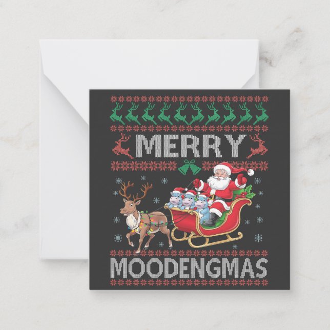 Tarjeta Pequeña Feliz MooDengmas Moo Deng Navidad Santa Hipopótamo (Anverso)
