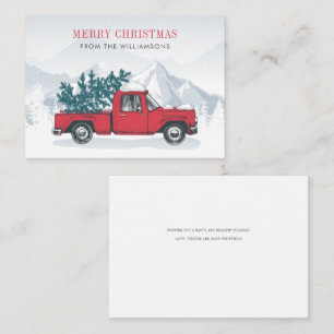 Tarjeta Pequeña Feliz Navidad Acuarela Camión Rojo Felicidades Fie