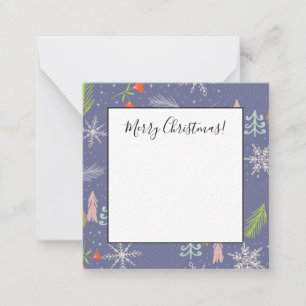 Tarjeta Pequeña Feliz Navidad Árboles dibujados a mano Flores de n