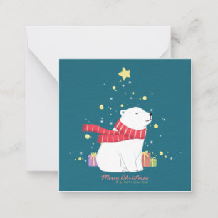 Tarjeta Pequeña Feliz Navidad: Arte de Ilustracion de oso polar