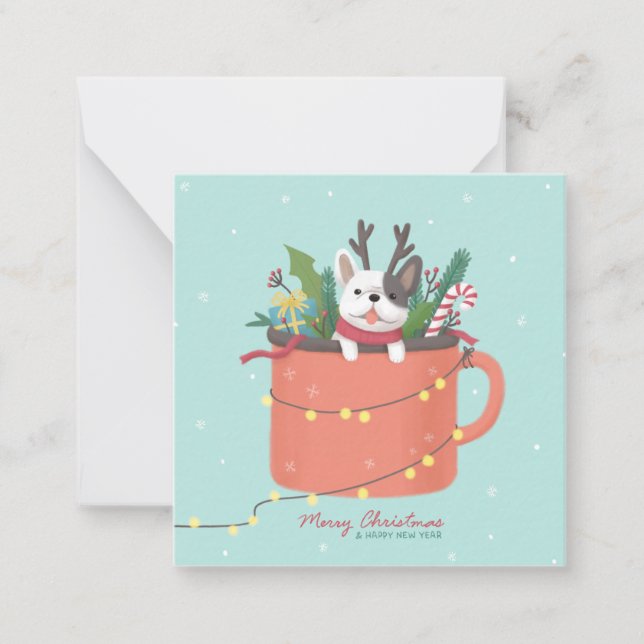 Tarjeta Pequeña Feliz Navidad: Arte de Ilustracion de perro (Anverso)