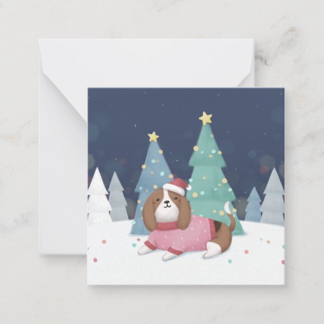 Tarjeta Pequeña Feliz Navidad: Beagle Ilustracion Art (Anverso)