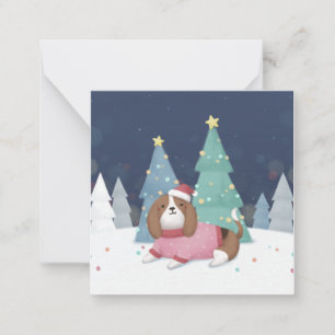Tarjeta Pequeña Feliz Navidad: Beagle Ilustracion Art