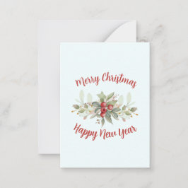 Tarjeta Pequeña Feliz Navidad Bouquet Cranberry Red Script