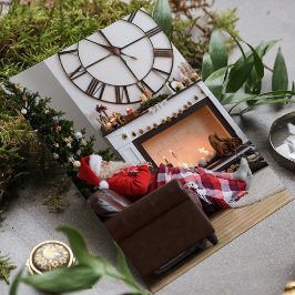 Tarjeta Pequeña Feliz Navidad Cálido y acogedor chimenea Santa