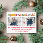 Tarjeta Pequeña feliz navidad caligrafía divertida 2 collage de fo<br><div class="desc">elegante y alegre navidad colorida caligrafía de diversión dos fotos tarjeta de vacaciones de collage,  personalizado.</div>