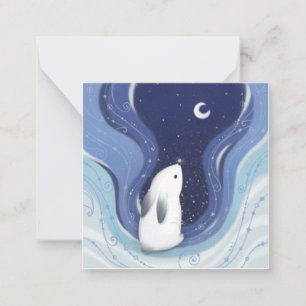 Tarjeta Pequeña Feliz Navidad: Conejo, la luna y las estrellas
