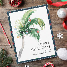 Tarjeta Pequeña Feliz Navidad Decorada Palm Tree Coastal