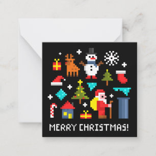 Tarjeta Pequeña Feliz Navidad dibujos animados pixel