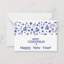 Tarjeta Pequeña Feliz Navidad! Dibujos azules decorativos en doodl