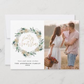 Tarjeta Pequeña Feliz Navidad Dorado Greenery Wreath Greeting