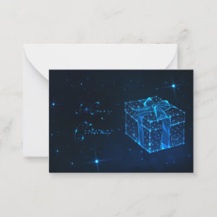 Tarjeta Pequeña Feliz Navidad estrellas azul medianoche y regalo