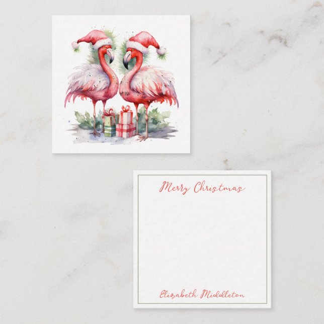 Tarjeta Pequeña Feliz Navidad Flamingos rosas (Anverso / Reverso)