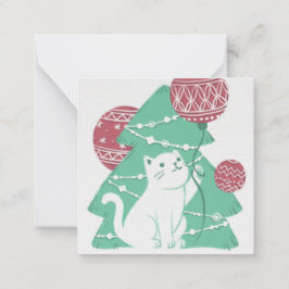 Tarjeta Pequeña Feliz Navidad: Gato y ornamentos