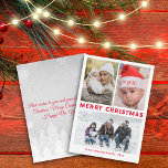 Tarjeta Pequeña Feliz Navidad guión rojo 3 collage de fotos<br><div class="desc">deco de fondo de freepik.com elegantes navidad navidad redhandwriteo tres fotos familia de collage vacaciones Nota tarjeta de dos caras,  en el mensaje de la fiesta de fondo, personalizado.</div>