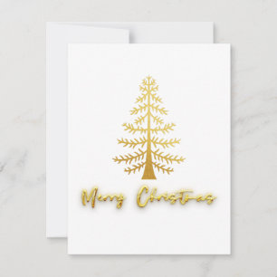 Tarjeta Pequeña Feliz Navidad moderna árbol de lujo dorado blanco
