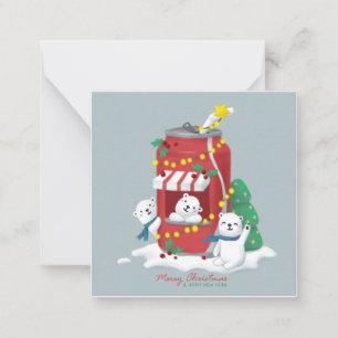Tarjeta Pequeña Feliz Navidad: Oso Polar y lata de soda