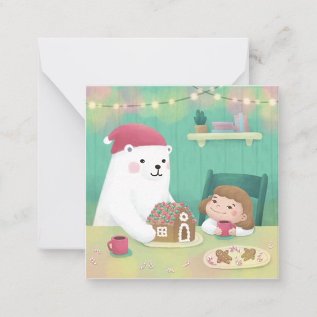 Tarjeta Pequeña Feliz Navidad: Oso Polar y Niño (Anverso)