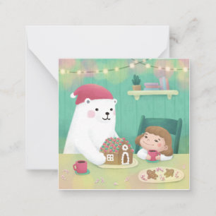 Tarjeta Pequeña Feliz Navidad: Oso Polar y Niño