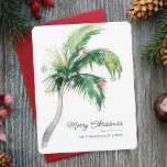 Tarjeta Pequeña Feliz Navidad Palm Tree Tropical Coast<br><div class="desc">Una moderna y elegante tarjeta de felicitación plana de vacaciones con tipografía de escritura moderna y manuscrita con un Palm Tree decorado. Personalizar fácilmente esta tarjeta haciendo clic en el botón "Personalizar".</div>