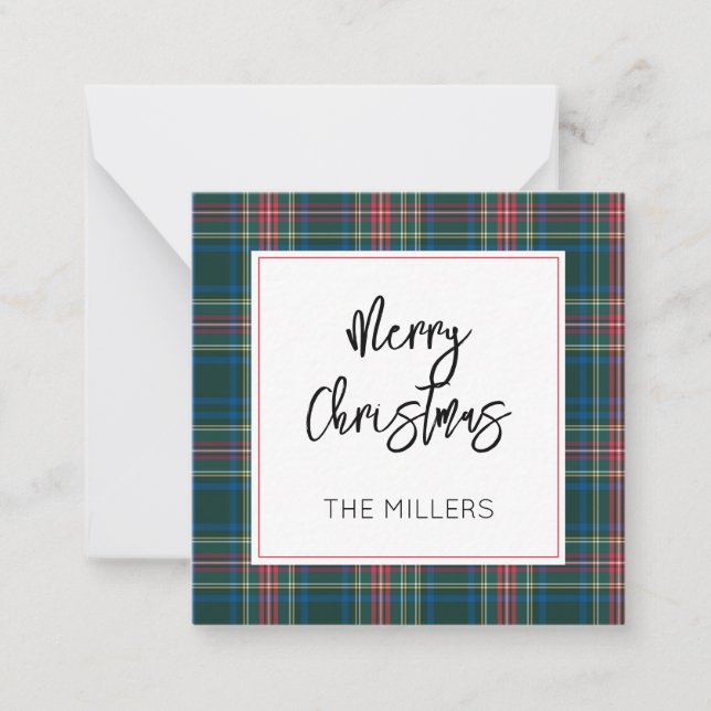 Tarjeta Pequeña Feliz Navidad Tartan Plaid Classic Preppy Gigante (Anverso)