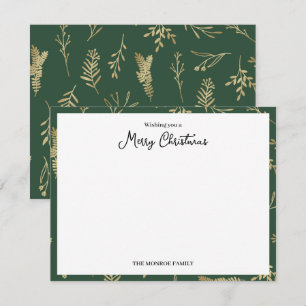 Tarjeta Pequeña Feliz Navidad Verde y Oro Botánico