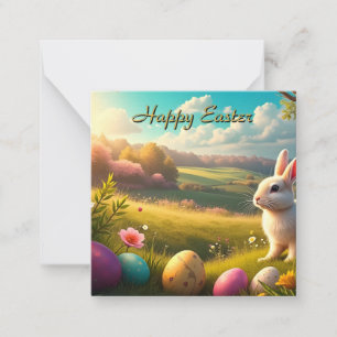 Tarjeta Pequeña Feliz Pascua en un paisaje primaveral