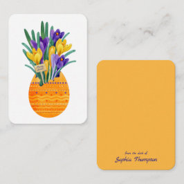 Tarjeta Pequeña Feliz Pascua Huevo & Flores de Crocus Amarillas Pu