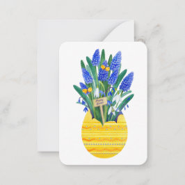 Tarjeta Pequeña Feliz Pascua Huevo y flores de Muscari de Uva Azul