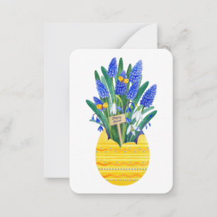 Tarjeta Pequeña Feliz Pascua Huevo y flores de Muscari de Uva Azul
