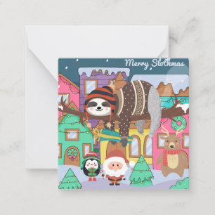 Tarjeta Pequeña Feliz Perezosa Navidad