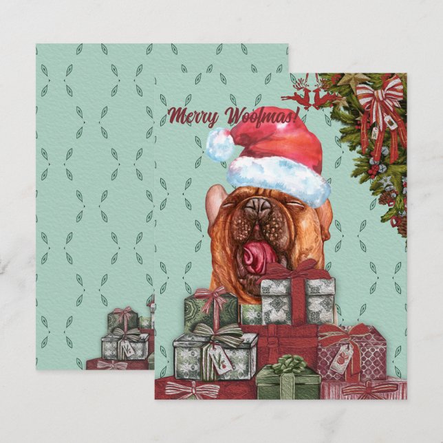 Tarjeta Pequeña ¡Feliz Woofmas! Bulldog gracioso de Santa Hat (Anverso / Reverso)