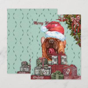 Tarjeta Pequeña ¡Feliz Woofmas! Bulldog gracioso de Santa Hat