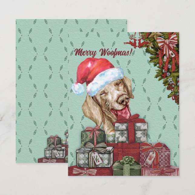 Tarjeta Pequeña ¡Feliz Woofmas! Funny Navidades de Dachshund Santa (Anverso / Reverso)