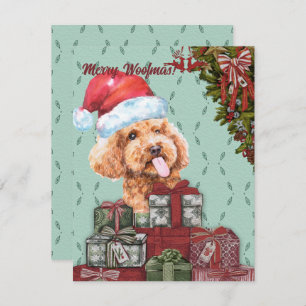 Tarjeta Pequeña ¡Feliz Woofmas! Funny Poodle Santa Hat Navidades