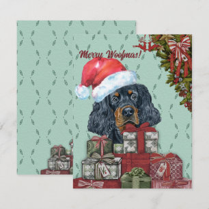 Tarjeta Pequeña ¡Feliz Woofmas! Gordon Setter Santa Hat Navidades