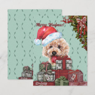 Tarjeta Pequeña ¡Feliz Woofmas! Gorro de Santa para Caniche Albari
