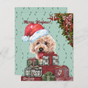 Tarjeta Pequeña ¡Feliz Woofmas! Navidades de Apricot Poodle Santa